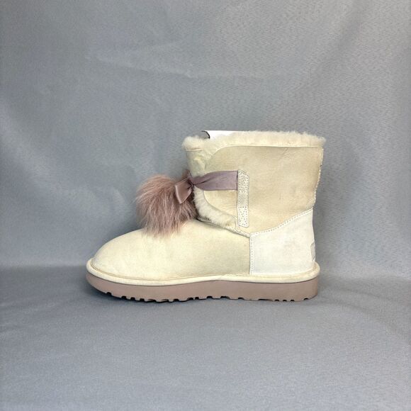 Womens 8 Ugg Boots Gita Powder Cream Purple Pompoms Gorgeous Coquette RARE! - Picture 6 of 15